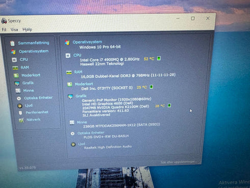Dell precision m4800 / Intel Core i7 4900MQ/ 16GB / 256GB SSD / 15.6 / Win 10 (beg)