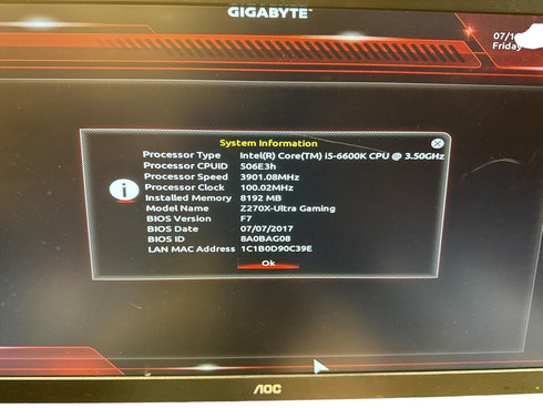 Moderkort Gigabyte GA-Z270X-Ultra Gaming med Processor och RAM minne ATX| Socket 1151 (beg)