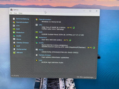 Stationär dator Acer Nitro N50-600 - i5-9400F | 8GB | 256GB | GTX 1650 (beg)