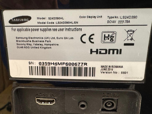 Samsung Model: S24D390HL 1920 x 1080 LED-skärm Svart (Beg)