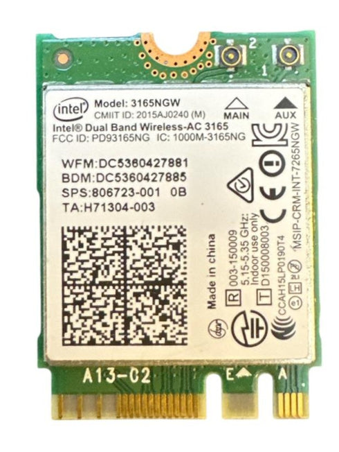 Intel Dual Band Wireless-AC 3165 nätverkskort. (Modell: 3165NGW ) nätverkskort (M.2)