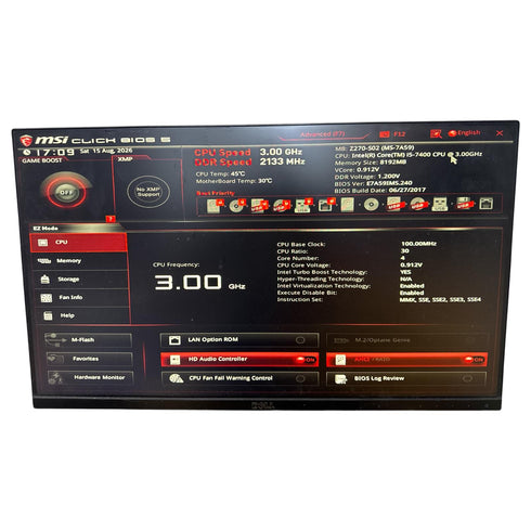 MSI Z270-S02 + Intel Core i5-7400 3.0GHz + 8GB DDR4