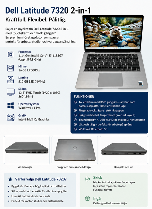Dell Latitude 7320 2-in-1 – i7 | 16 GB RAM | 512 GB SSD | Touch | Windows 11 Pro