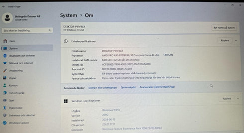 HP EliteBook 725 G3 | A8 Pro-8700B | 12.5" (beg)