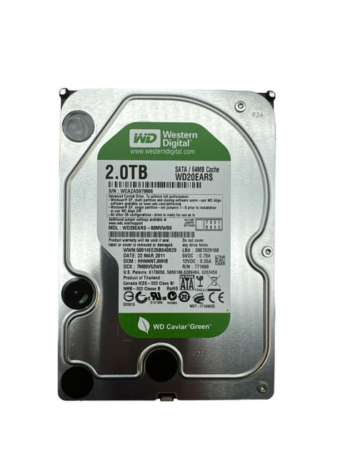 Begagnad Western Digital Green 2TB, 3,5" Intern Hårddisk