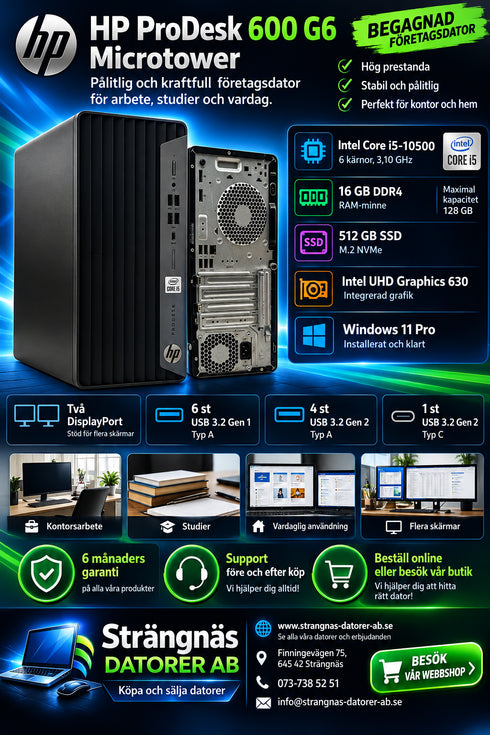 HP ProDesk 600 G6 Microtower – Core i5-10500, 16GB RAM, 512GB SSD