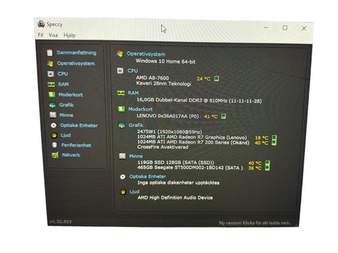 Begagnad Lenovo Business Stationär dator (AMD A8-7600) 16GB RAM, 128GB SSD, Windows 10