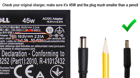 Original DELL AC-adapter, modell LA45NM121 / 19.5V 2.31A 45W (beg)